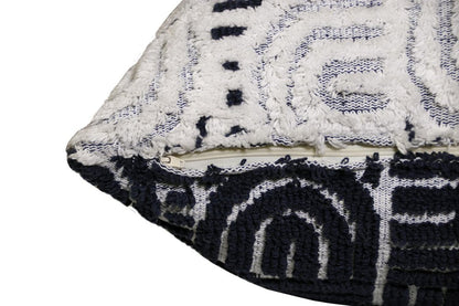 26" Blue And White Geometric Cotton Blend Throw Pillow Cover