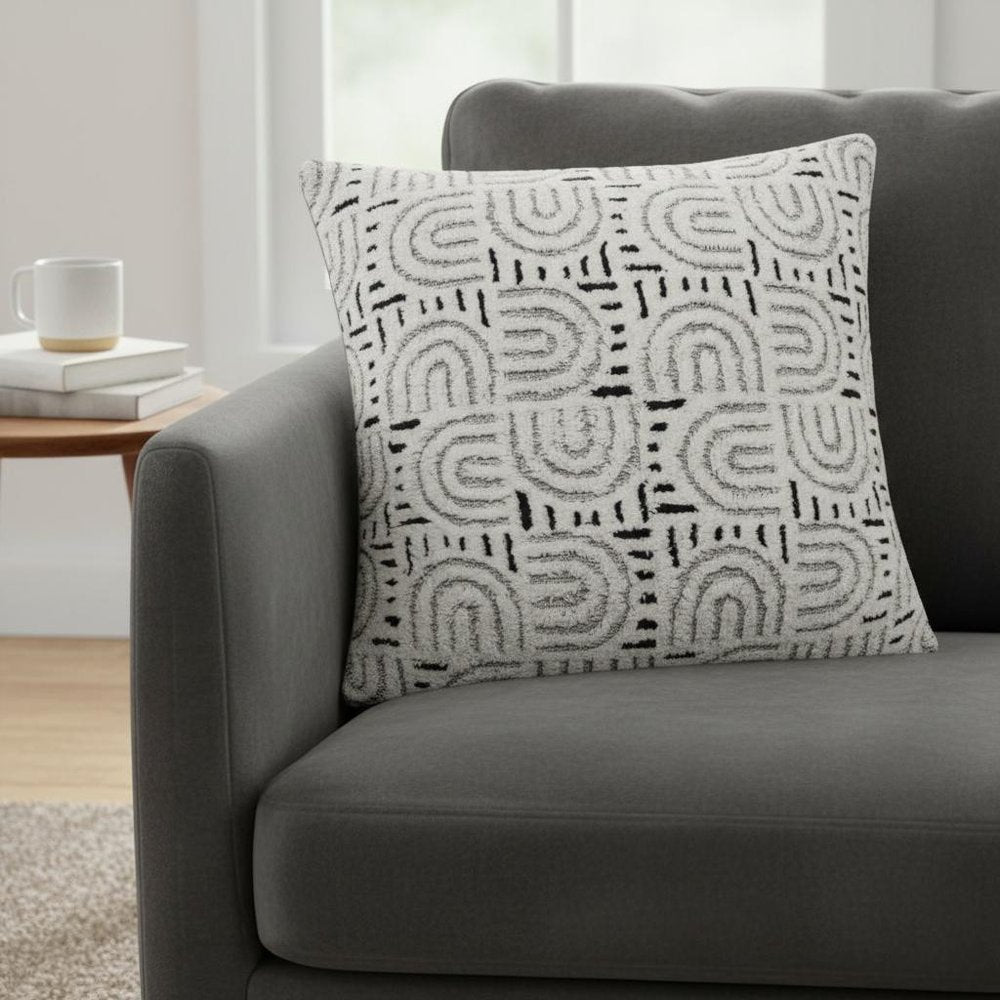 26" Blue And White Geometric Cotton Blend Throw Pillow Cover — view 2