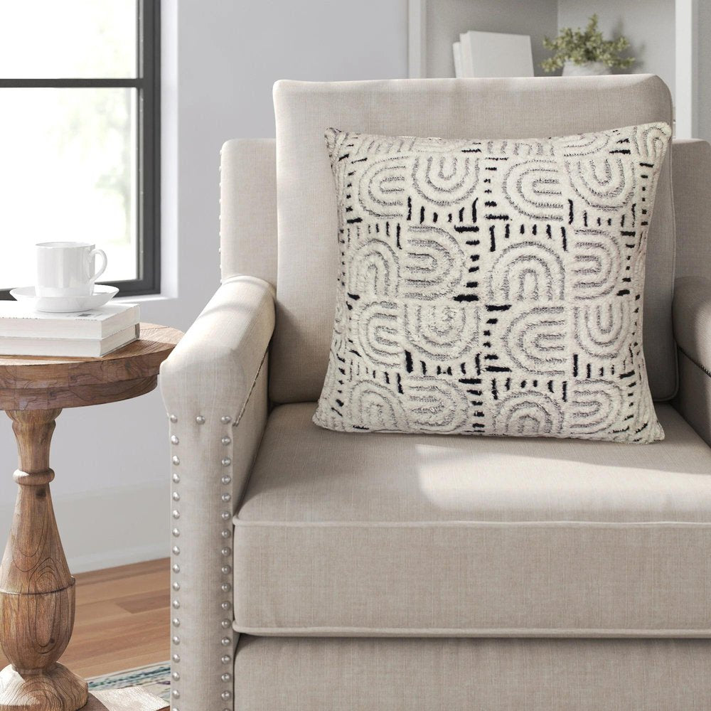 26" Blue And White Geometric Cotton Blend Throw Pillow Cover — view 8