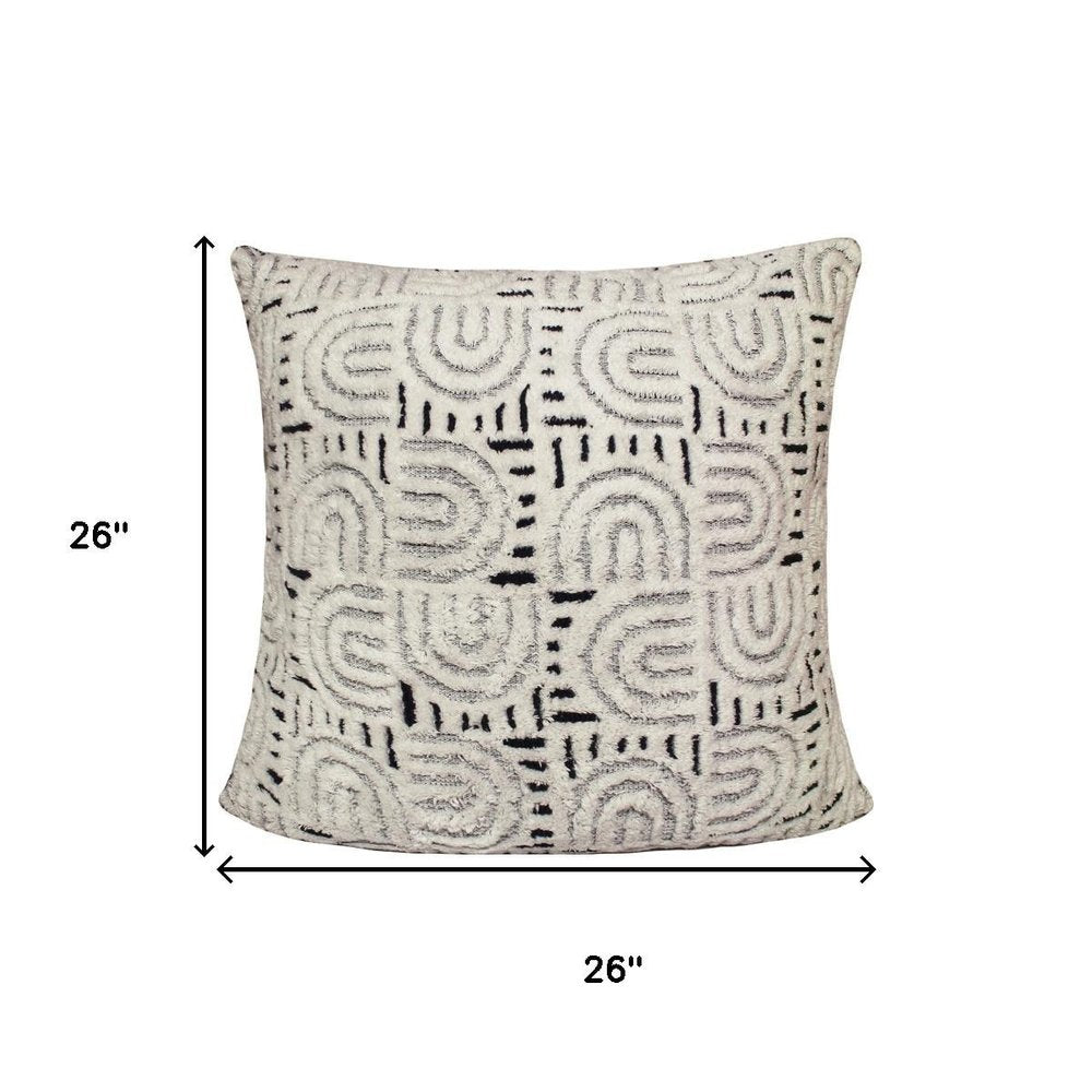 26" Blue And White Geometric Cotton Blend Throw Pillow Cover — view 1