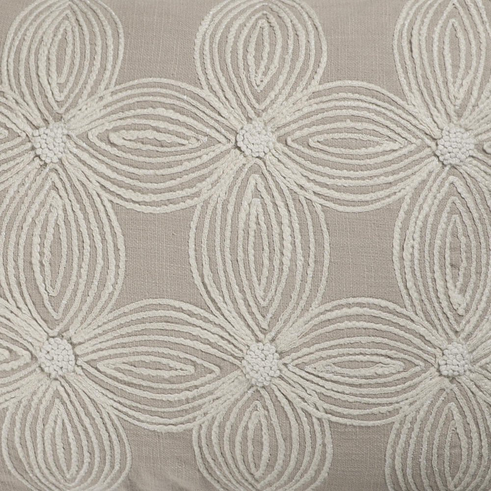 16" X 24" Beige And Ivory Lumbar Floral Cotton Throw Pillow Cover with Pompoms — view 4