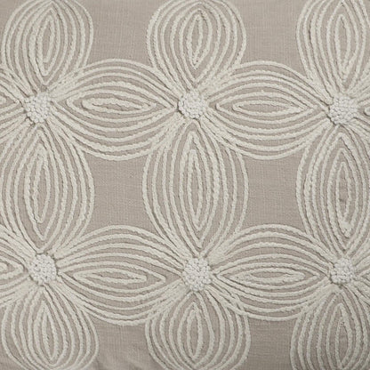 16" X 24" Beige And Ivory Lumbar Floral Cotton Throw Pillow Cover with Pompoms