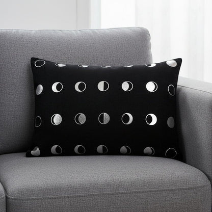 14" X 20" Black And Silver Lumbar Throw Pillow Cover