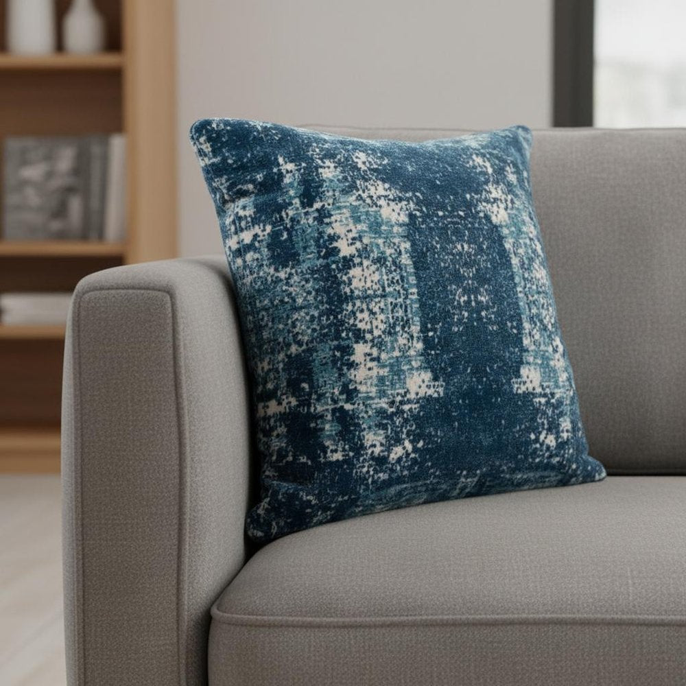 20" Blue And Ivory Abstract Polyester Blend Throw Pillow Cover — view 2