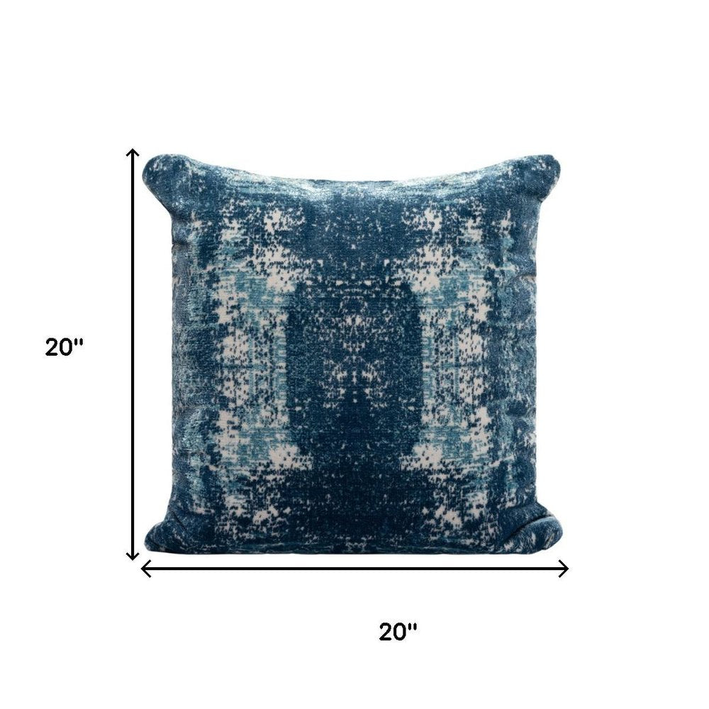 20" Blue And Ivory Abstract Polyester Blend Throw Pillow Cover — view 1
