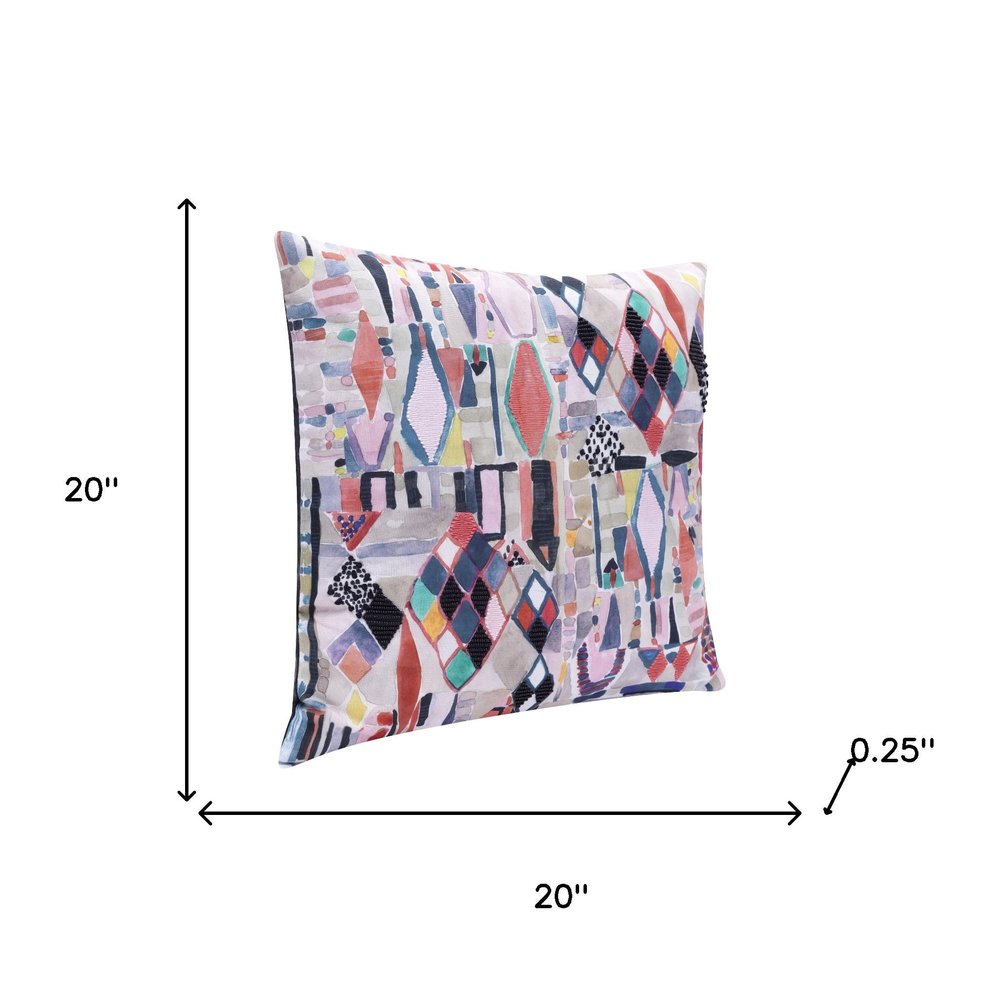 20" Gray Blue And Red Abstract Throw Pillow Cover — view 3