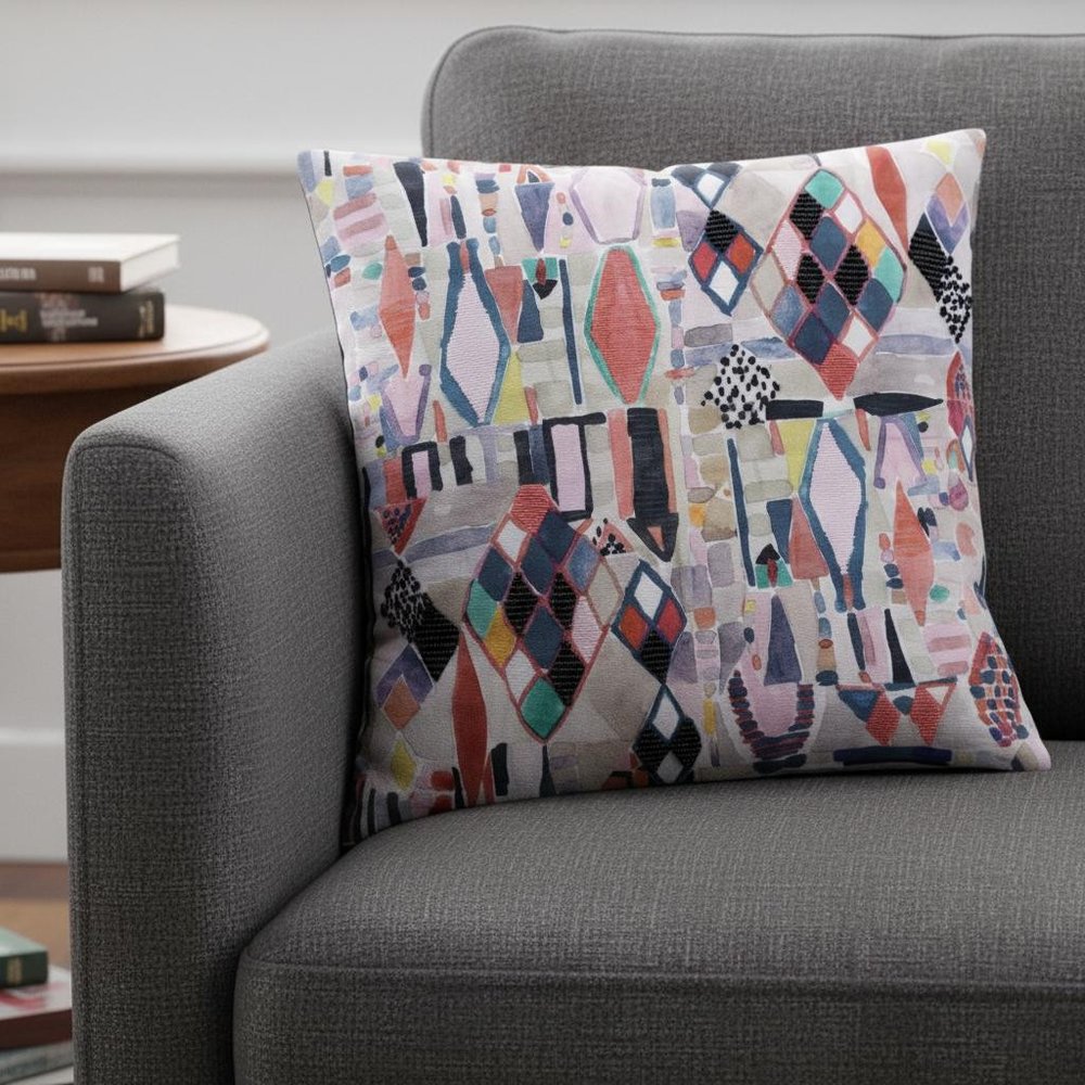 20" Gray Blue And Red Abstract Throw Pillow Cover — view 4