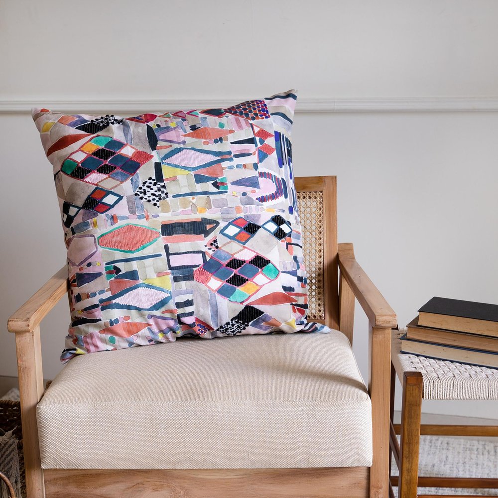 20" Gray Blue And Red Abstract Throw Pillow Cover — view 8