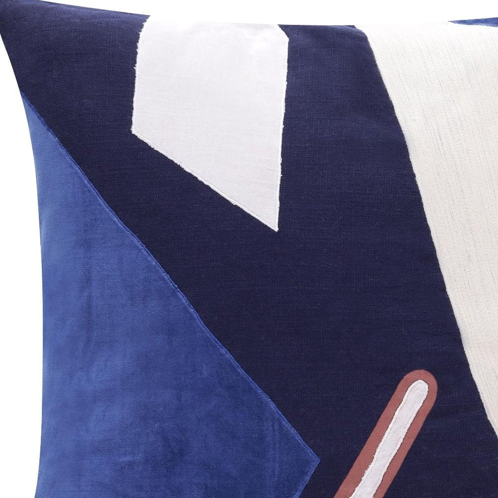 20" Cobalt Navy Blue And White Abstract Cotton Throw Pillow Cover — view 1