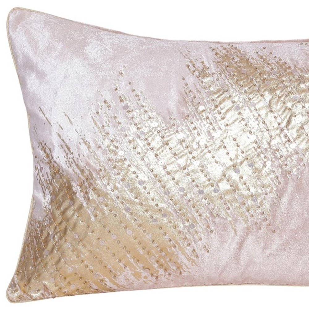 16" X 24" Gold And Pink Lumbar Abstract Throw Pillow Cover with Glitter — view 2