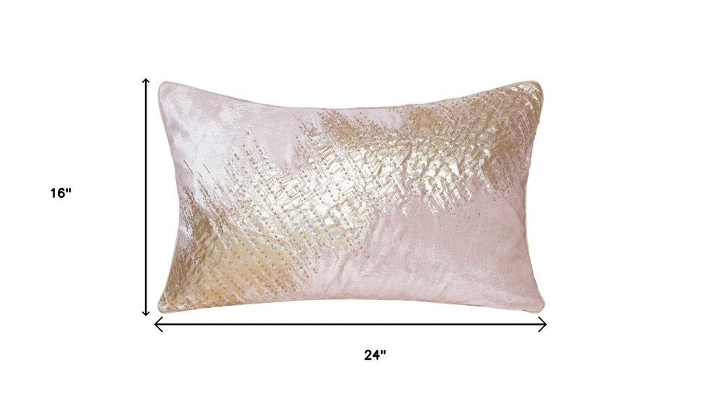16" X 24" Gold And Pink Lumbar Abstract Throw Pillow Cover with Glitter — view 3