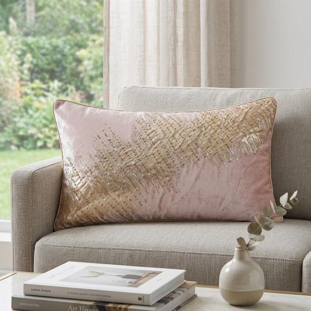 16" X 24" Gold And Pink Lumbar Abstract Throw Pillow Cover with Glitter — view 4