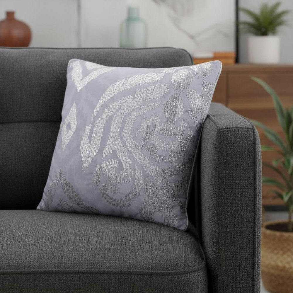 20" Silver And Gray Abstract Throw Pillow Cover — view 2