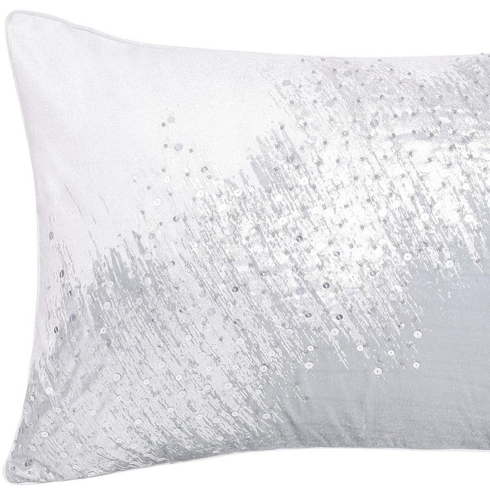 16" X 24" Ivory And Silver Lumbar Abstract Throw Pillow Cover with Sequin — view 1