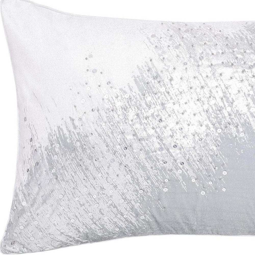 16" X 24" Ivory And Silver Lumbar Abstract Throw Pillow Cover with Sequin — view 4