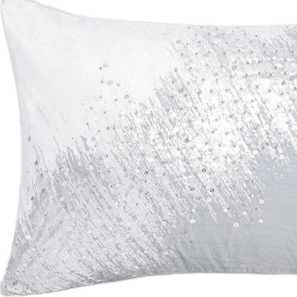 16" X 24" Ivory And Silver Lumbar Abstract Throw Pillow Cover with Sequin