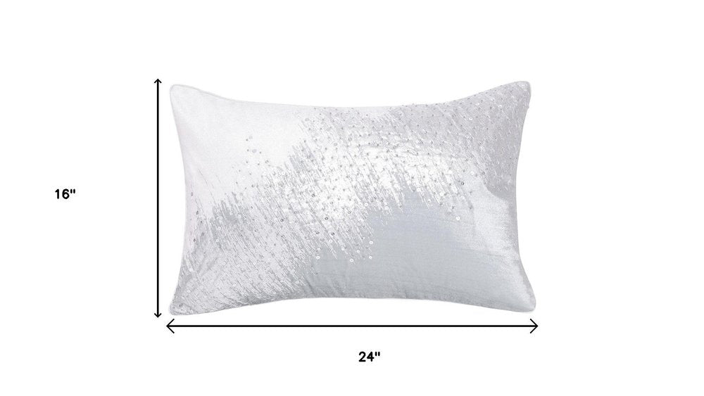 16" X 24" Ivory And Silver Lumbar Abstract Throw Pillow Cover with Sequin — view 2