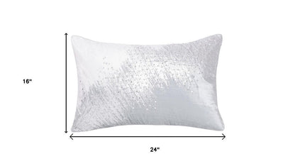 16" X 24" Ivory And Silver Lumbar Abstract Throw Pillow Cover with Sequin