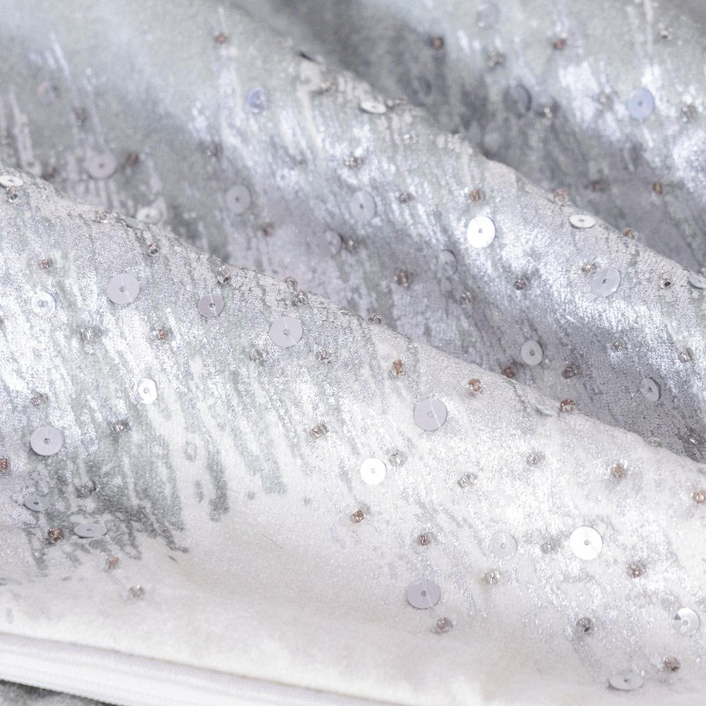 16" X 24" Ivory And Silver Lumbar Abstract Throw Pillow Cover with Sequin — view 5