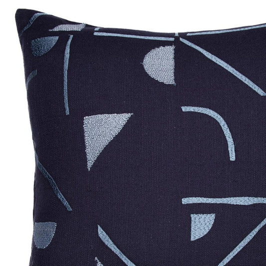 20" Ash Gray And Denim Blue Geometric Cotton Blend Throw Pillow Cover