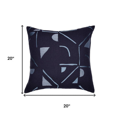20" Ash Gray And Denim Blue Geometric Cotton Blend Throw Pillow Cover