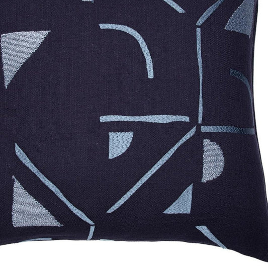 24" Ash Gray And Denim Blue Geometric Cotton Blend Throw Pillow Cover