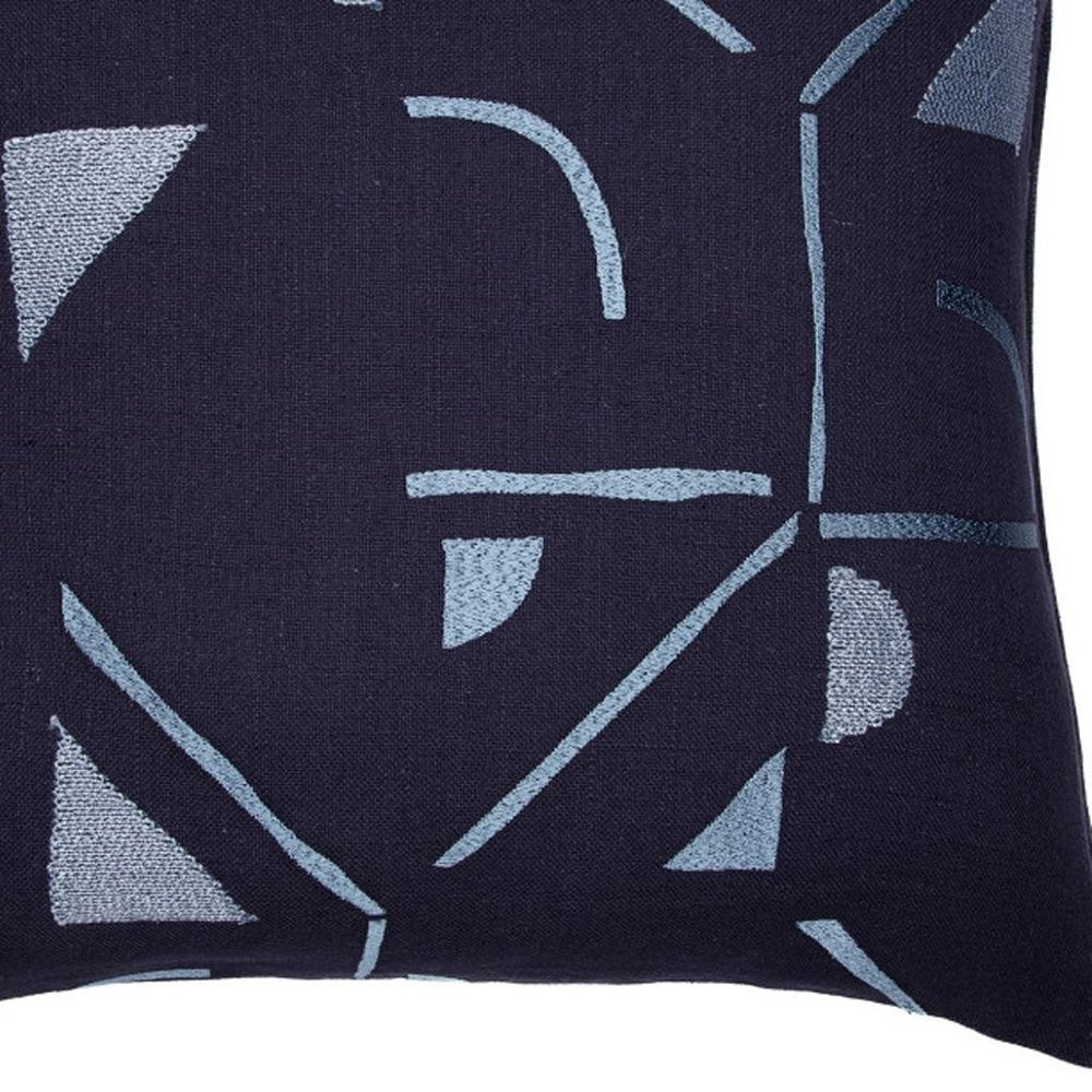 24" Ash Gray And Denim Blue Geometric Cotton Blend Throw Pillow Cover HomeRoots