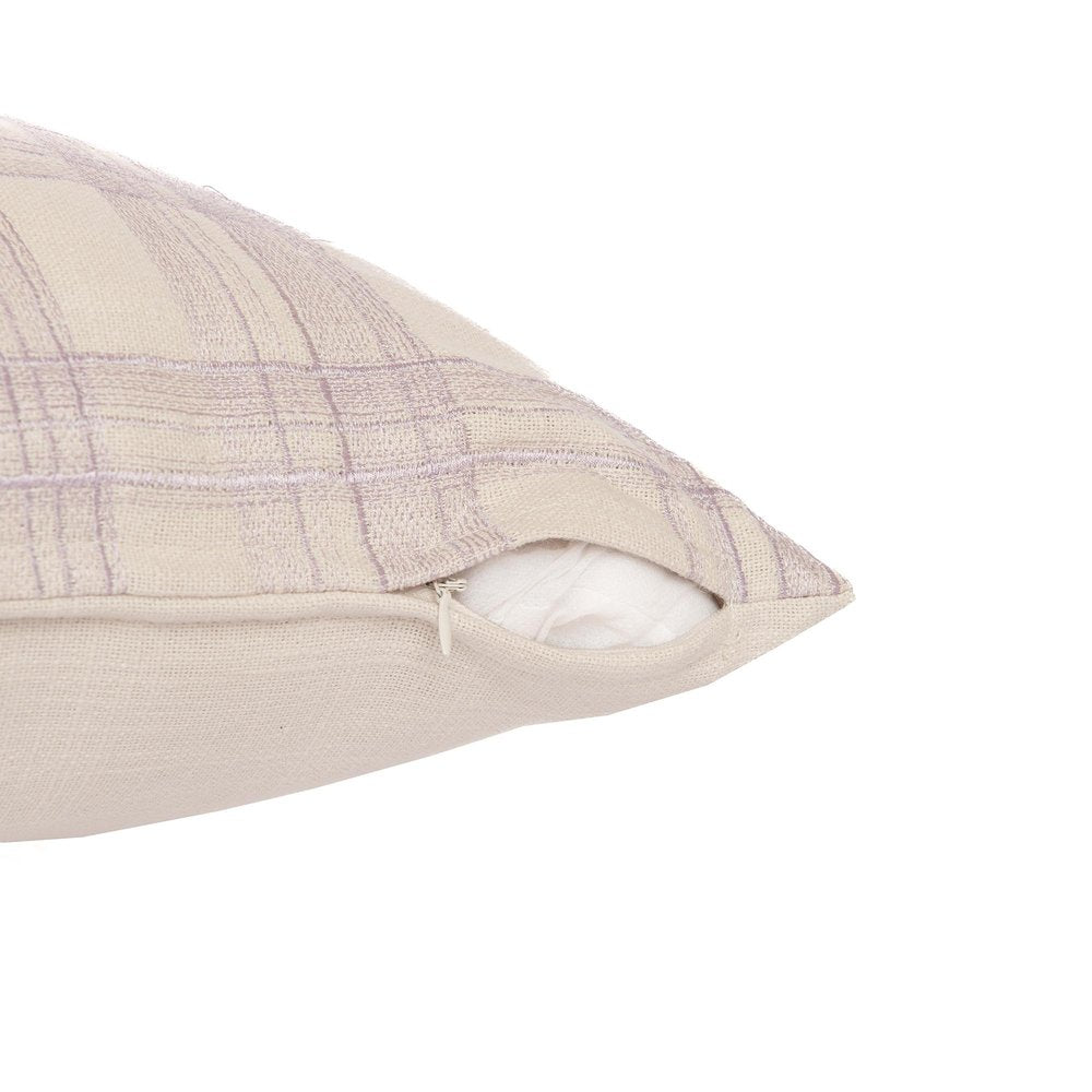 24" Ivory And Lilac Check Cotton Blend Throw Pillow Cover — view 10