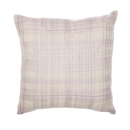 24" Ivory And Lilac Check Cotton Blend Throw Pillow Cover