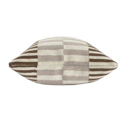 24" Brown Gray And Off White Striped Wool Blend Throw Pillow Cover