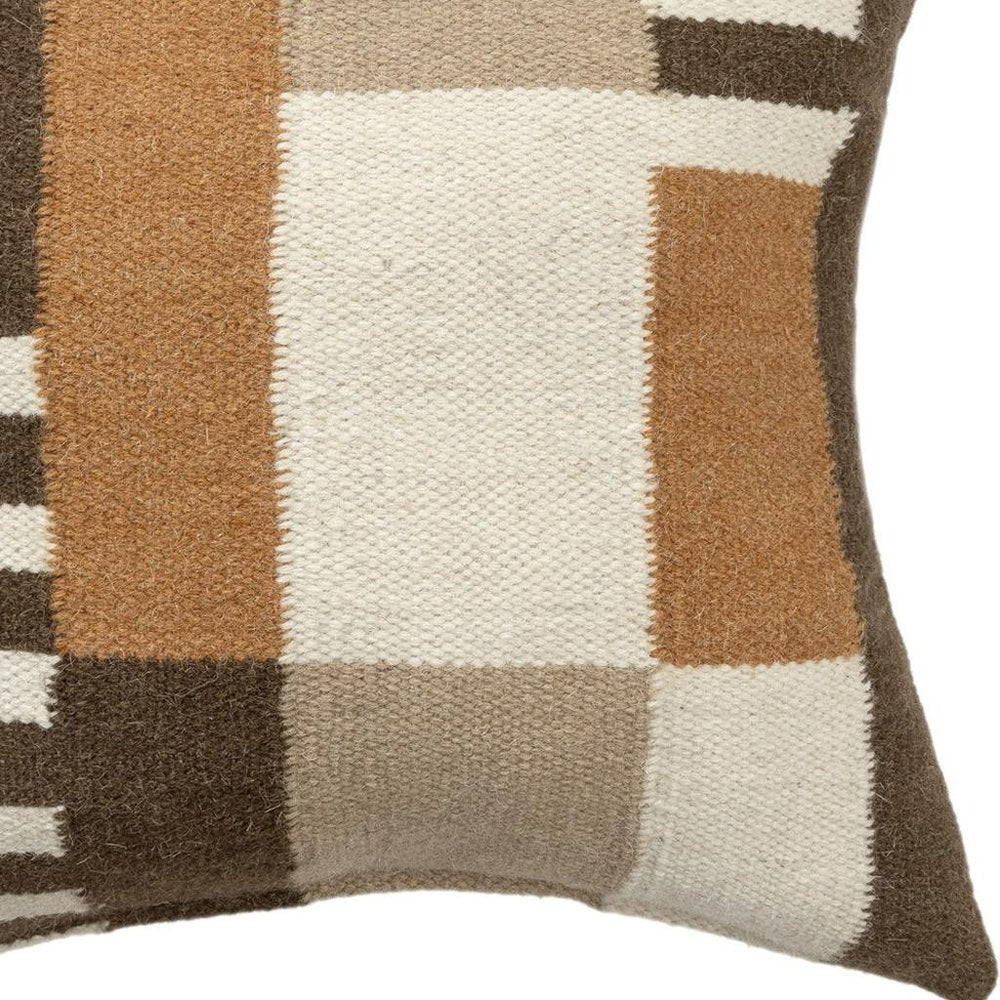 24" Brown Off White And Orange Geometric Wool Blend Throw Pillow Cover — view 7