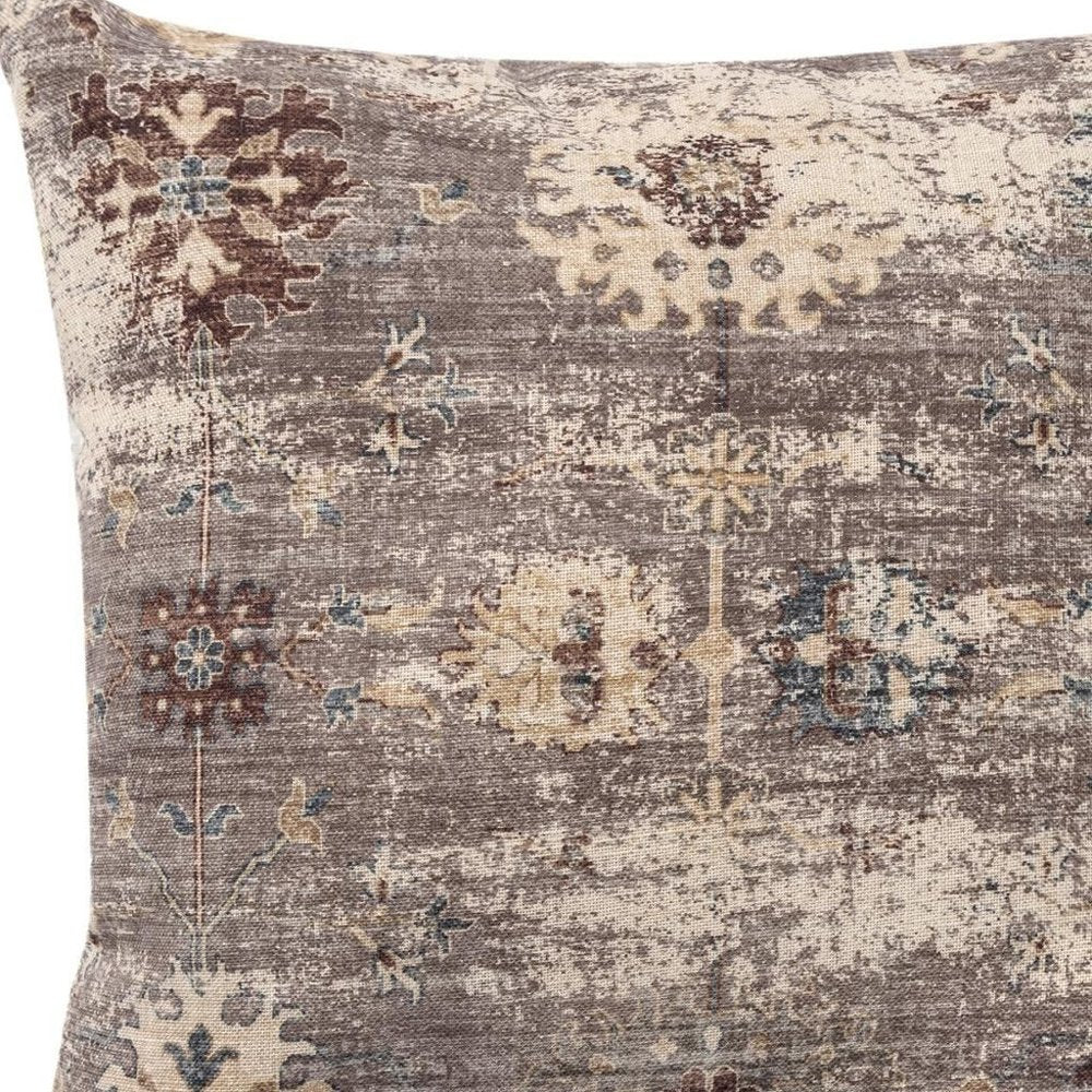 18" Beige And Taupe Floral Throw Pillow Cover — view 7