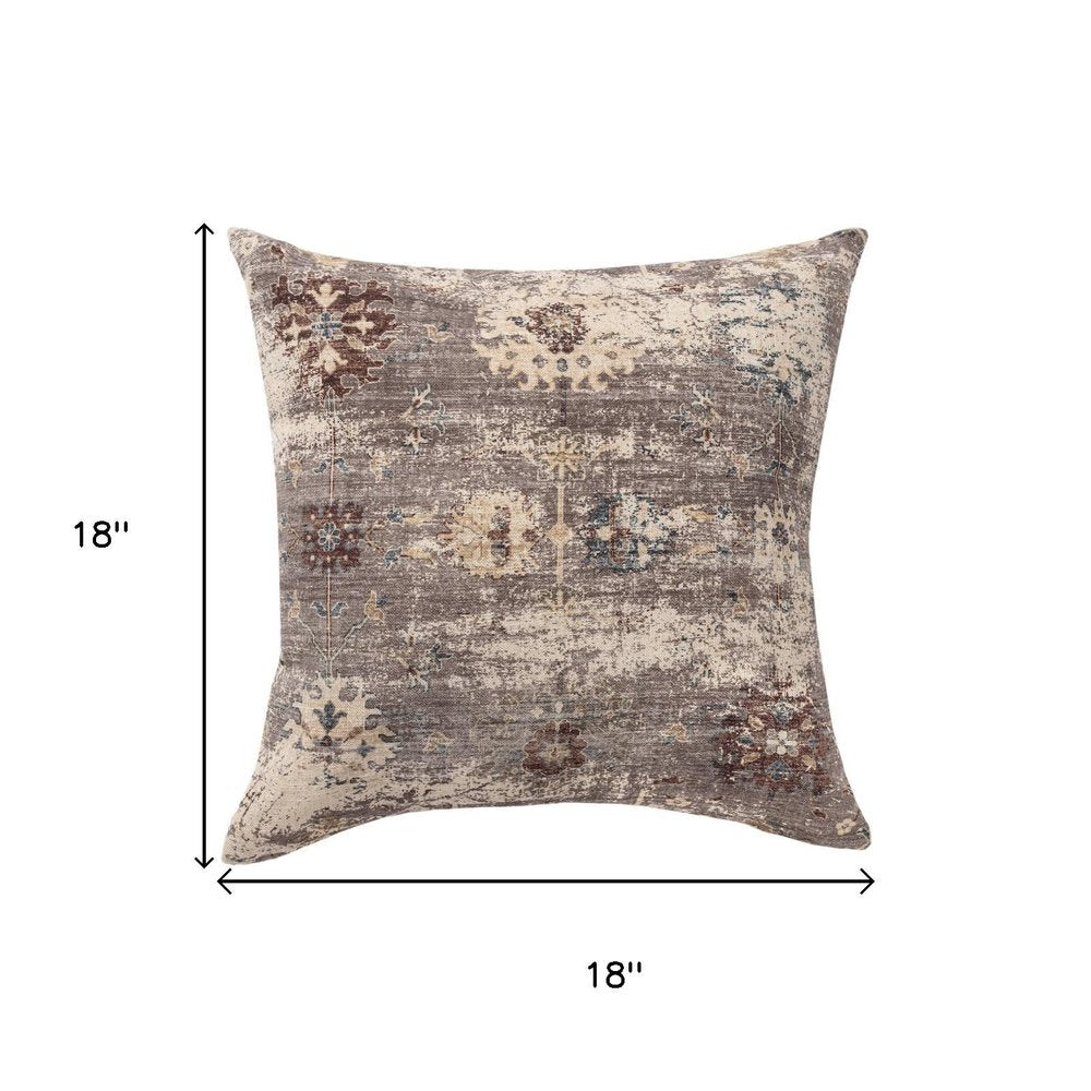 18" Beige And Taupe Floral Throw Pillow Cover — view 8