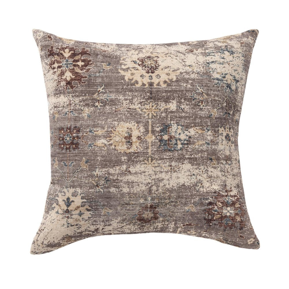18" Beige And Taupe Floral Throw Pillow Cover — view 1