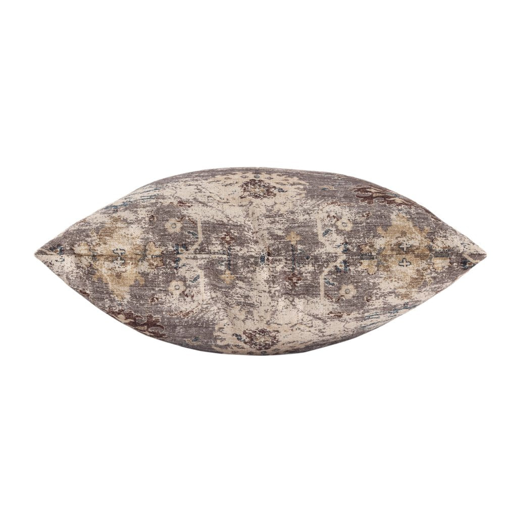 18" Beige And Taupe Floral Throw Pillow Cover — view 2