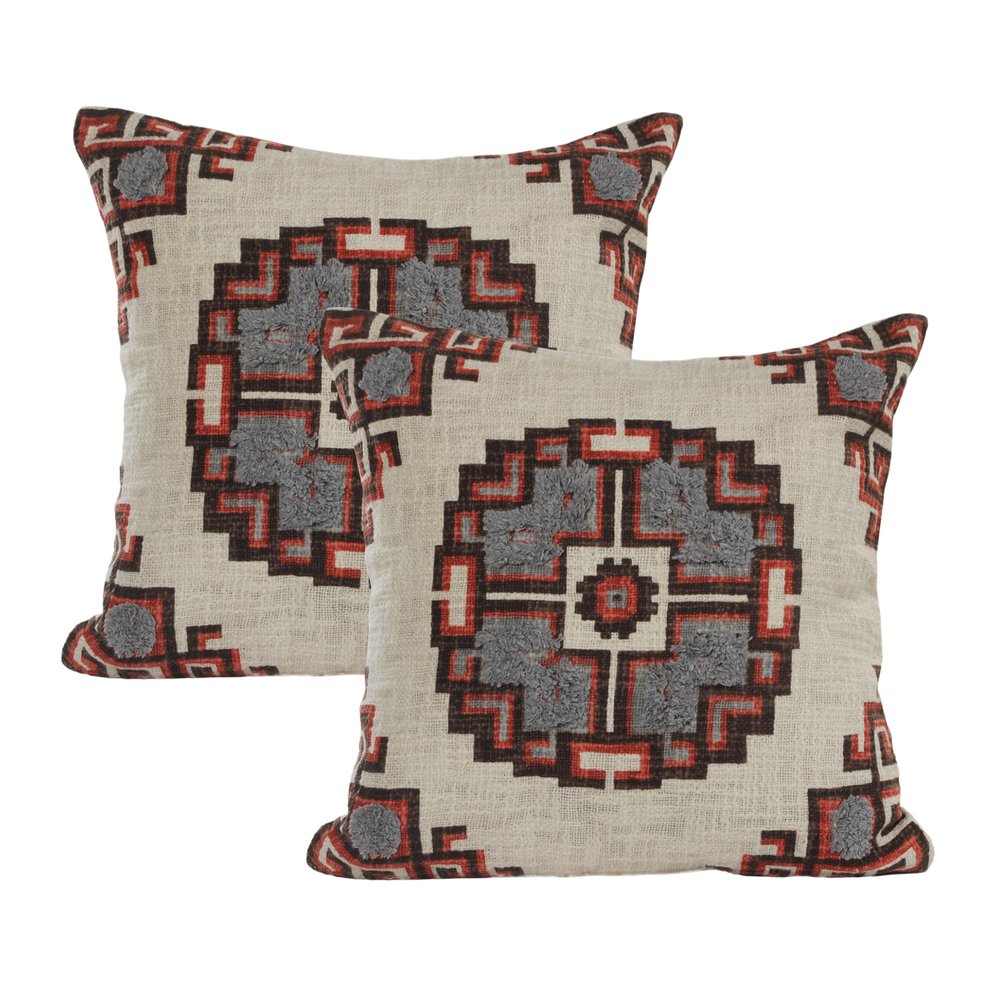 Set of Two 18" X 18" Brown Beige And Orange Lumbar Southwestern Cotton Throw Pillow Covers — view 1