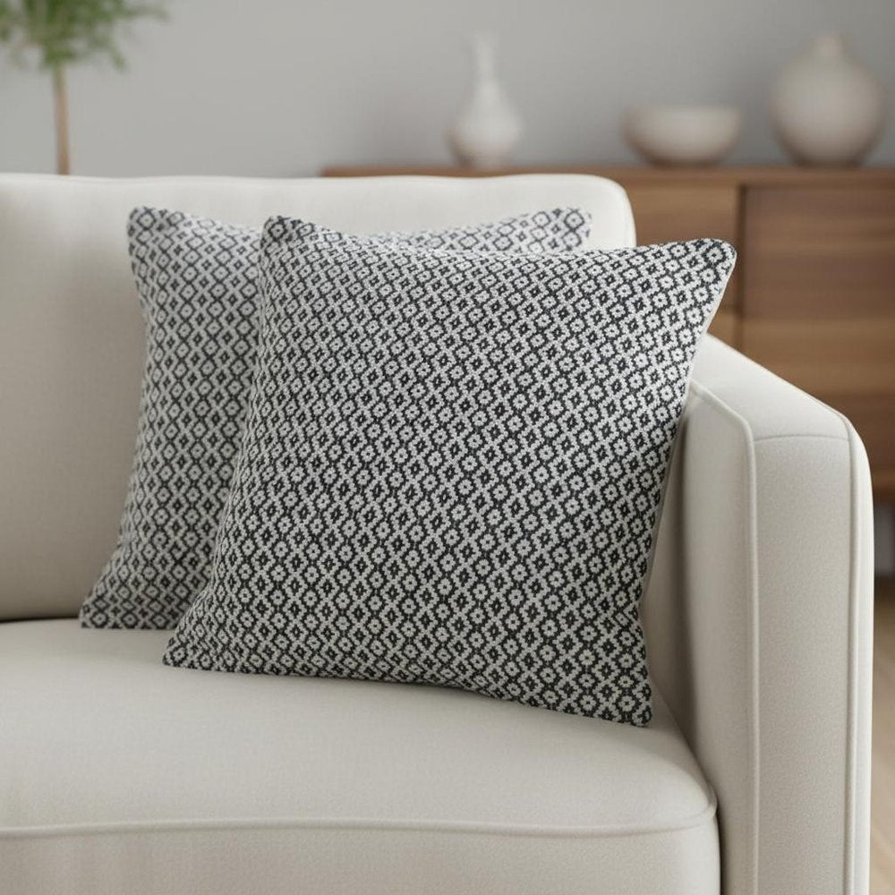 Set of Two 18" X 18" Black And White Lumbar Geometric Cotton Throw Pillow Covers — view 7