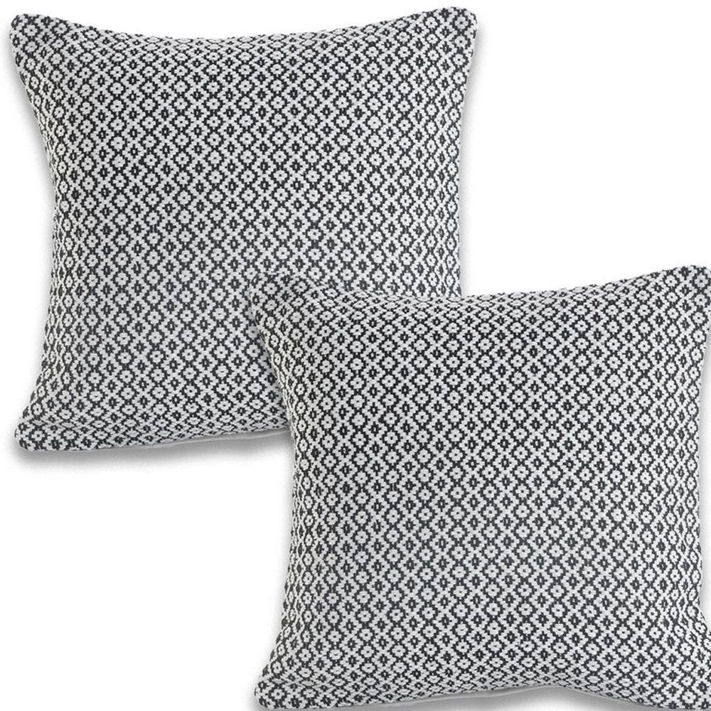 Set of Two 18" X 18" Black And White Lumbar Geometric Cotton Throw Pillow Covers — view 5