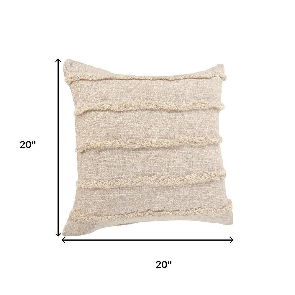 Set of Two 20" Beige Striped Cotton Throw Pillow Covers with Tufts — view 9