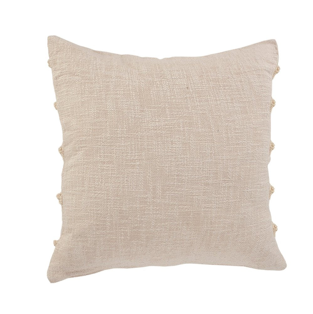 Set of Two 20" Beige Striped Cotton Throw Pillow Covers with Tufts — view 4
