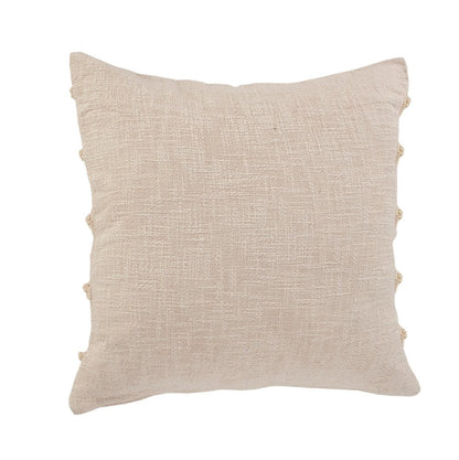 Set of Two 20" Beige Striped Cotton Throw Pillow Covers with Tufts