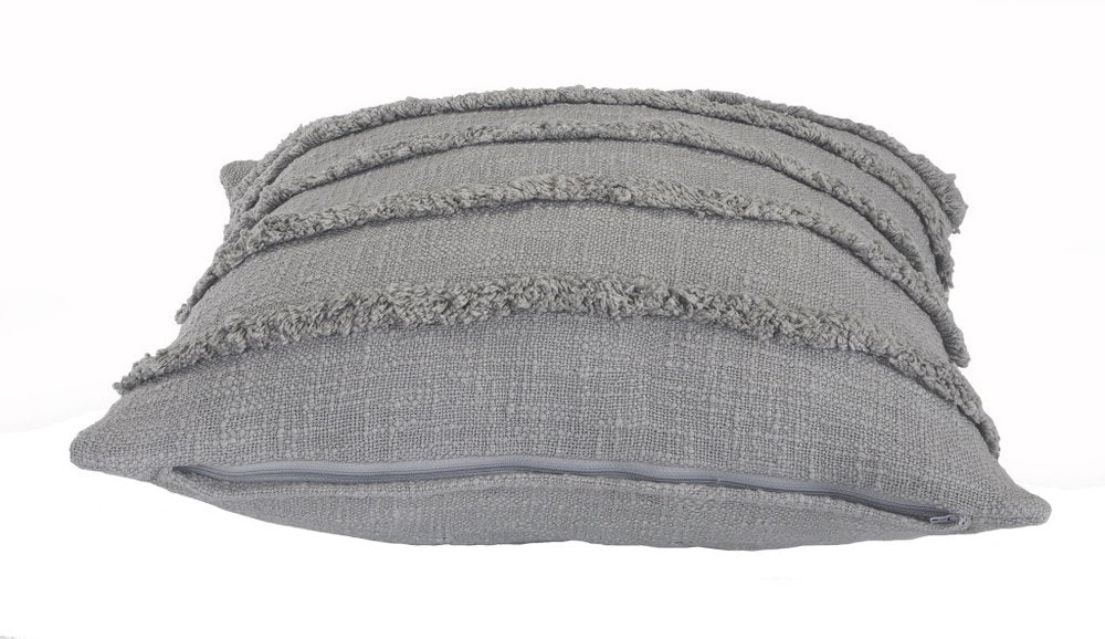 Set of Two 20" Gray Striped Cotton Throw Pillow Covers with Tufts
