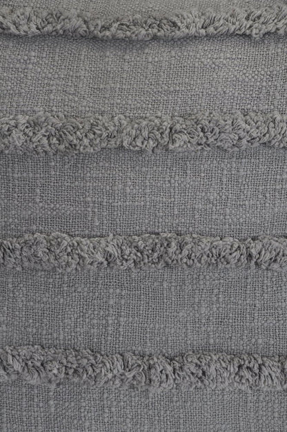 Set of Two 20" Gray Striped Cotton Throw Pillow Covers with Tufts