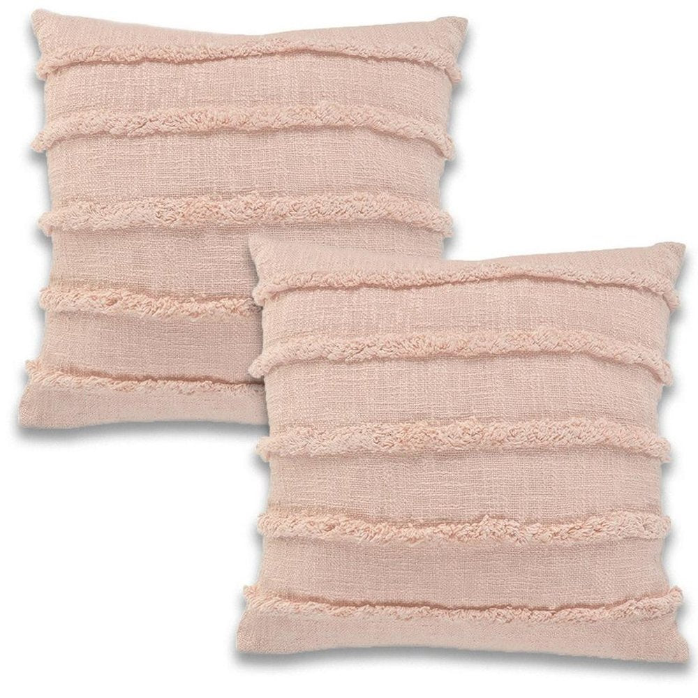 Set of Two 20" Pearl Striped Cotton Throw Pillow Covers with Tufts — view 9