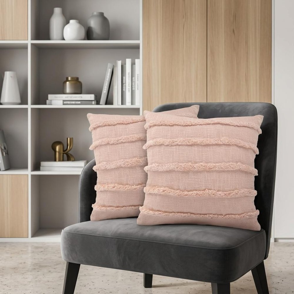 Set of Two 20" Pearl Striped Cotton Throw Pillow Covers with Tufts — view 11