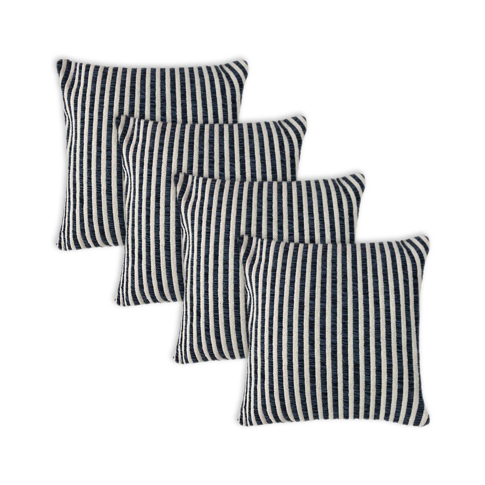Set of Four 22" X 22" Blue And White Lumbar Striped Cotton Throw Pillow Covers — view 1