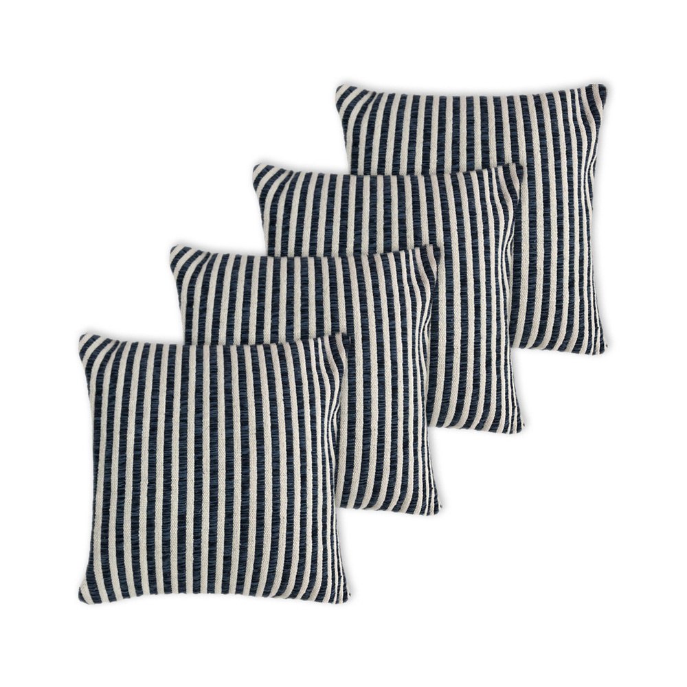 Set of Four 22" X 22" Blue And White Lumbar Striped Cotton Throw Pillow Covers — view 6