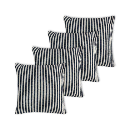 Set of Four 22" X 22" Blue And White Lumbar Striped Cotton Throw Pillow Covers