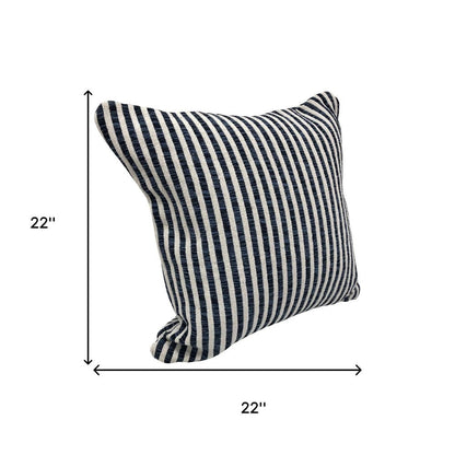 Set of Four 22" X 22" Blue And White Lumbar Striped Cotton Throw Pillow Covers