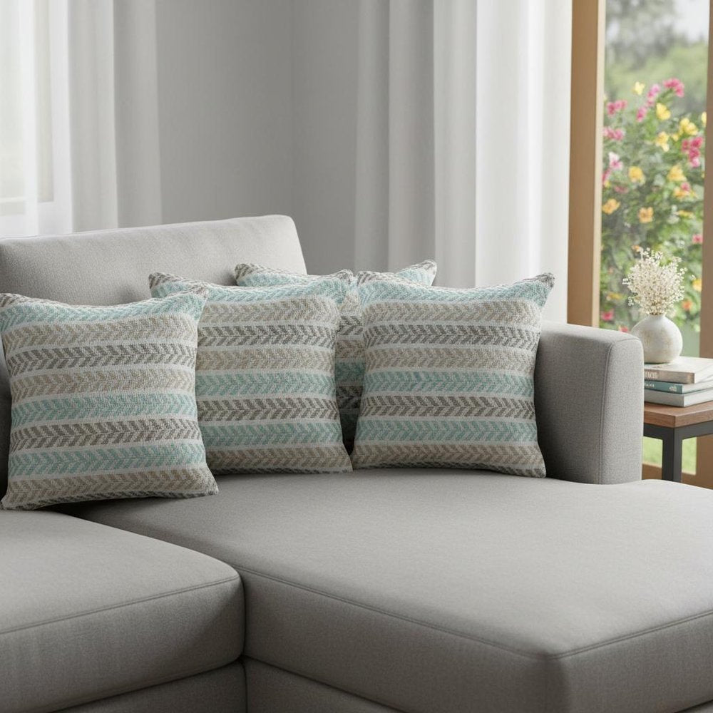 Set of Four 18" X 18" Gray And Blue Lumbar Beach Chevron Cotton Throw Pillow Covers — view 9